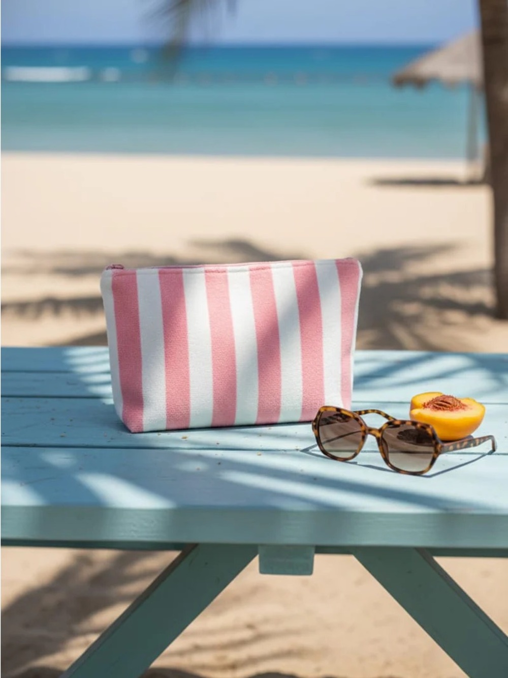 NWT Pink Striped Canvas Zip Pouches 11" x 7" x 2"